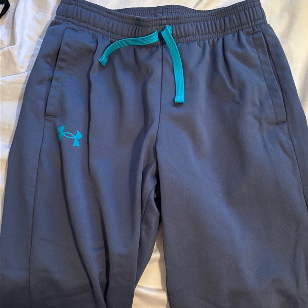 Under Armour Kids Sweatpants - Gray with Teal Accents